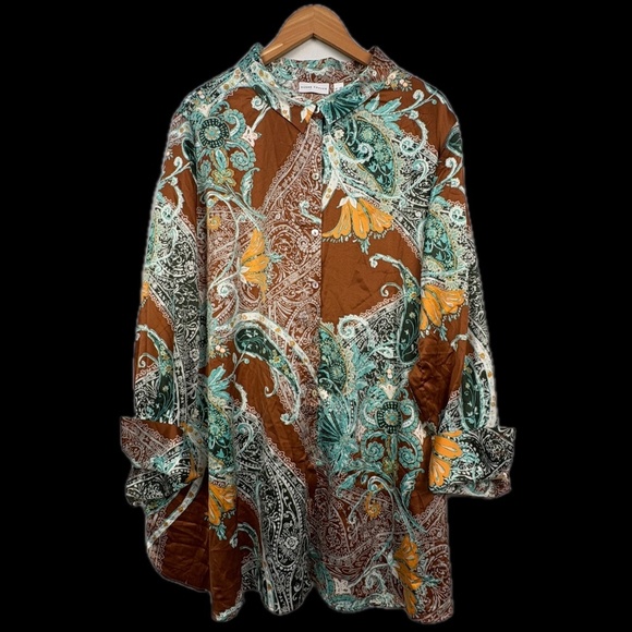 Susan Graver Woman 3X Button Up Long Sleeve Tunic Shirt Business Mature Office - Picture 1 of 15